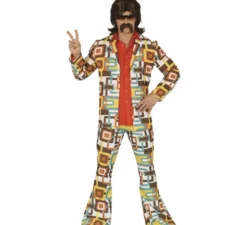 Costume da discoteca multicolore degli anni '70 per uomo