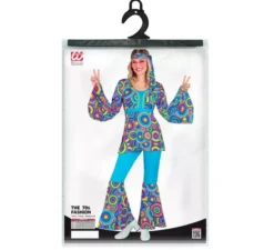 Costume da donna con bolle blu svasate anni '70