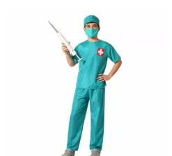 Costume da dottore blu con maniche corte per uomo