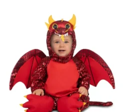 Costume da drago rosso con cappuccio e ali per bambino e bambino