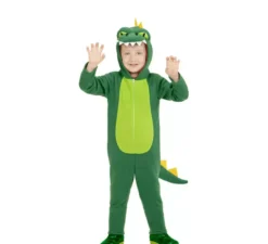Costume da drago verde con cappuccio e coda per bambino
