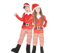 Costume da Elfo Aiutante bianco e rosso con cappello per bambino
