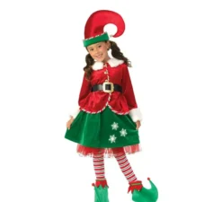 Costume da Elfo aiutante di Babbo Natale deluxe con cappello per bambina