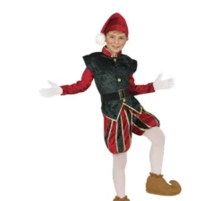 Costume da Elfo Paggio verde e rosso con cappello per bambino