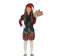 Costume da Elfo Paggio verde e rosso con cappello per bambino