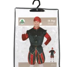 Costume da Elfo Paggio verde e rosso con cappello per uomo