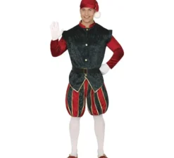 Costume da Elfo Paggio verde e rosso con cappello per uomo