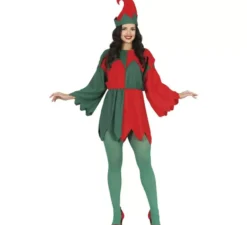 Costume da Elfo Rosso e Verde con maniche per donna