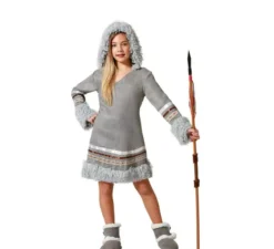 Costume da eschimese vestito grigio con cappuccio per bambina