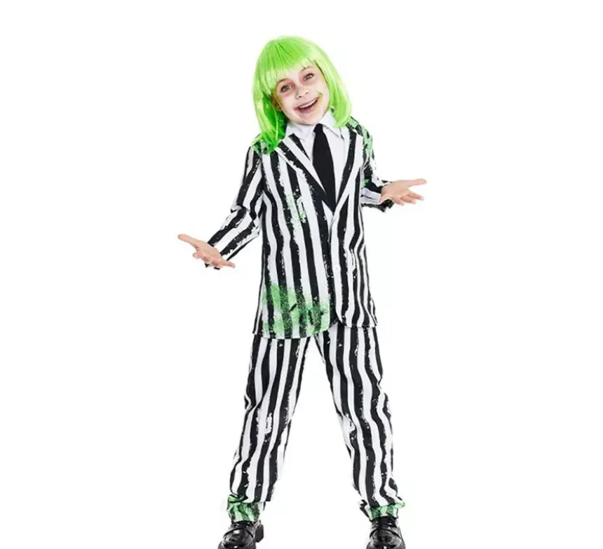 Costume da fantasma con abito a righe per ragazzo