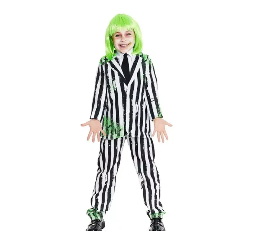 Costume da fantasma con abito a righe per ragazzo