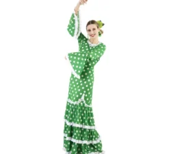 Costume da Flamenca verde a pois per donna