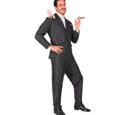 Costume da gangster a righe bianche e nere da uomo