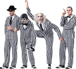 Costume da gangster a righe 4 in 1 da uomo