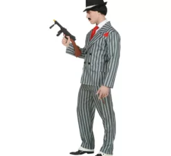 Costume da gangster grigio a righe da uomo