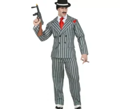 Costume da gangster grigio a righe da uomo