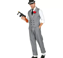 Costume da gangster grigio con cravatta per uomo