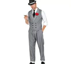 Costume da gangster grigio con cravatta per uomo
