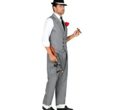 Costume da gangster grigio con cravatta per uomo