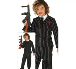Costume da gangster nero con strisce per ragazzo