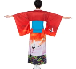 Costume da geisha rosso e rosa con cintura per donna