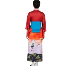Costume da geisha rosso e rosa con cintura per donna