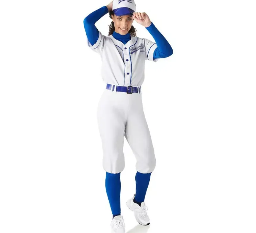 Costume da giocatore di baseball bianco e blu per donna