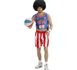 Costume da giocatore di basket blu e rosso per uomo
