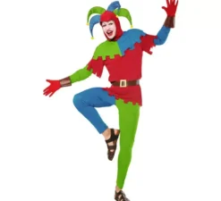 Costume da giullare medievale colorato per uomo