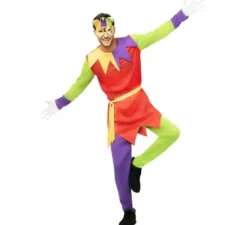 Costume da giullare multicolor con maschera per uomo