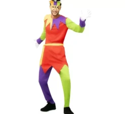 Costume da giullare multicolor con maschera per uomo