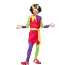 Costume da giullare multicolore con maschera per bambino