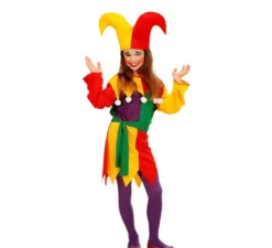 Costume da giullare rosso e giallo per bambini e ragazzi