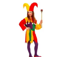 Costume da giullare rosso e giallo per bambini e ragazzi