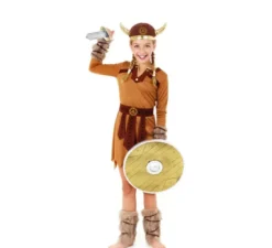 Costume da guerriero vichingo marrone per bambina