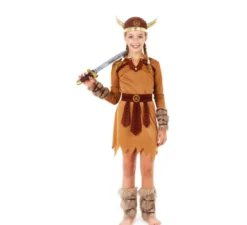 Costume da guerriero vichingo marrone per bambina