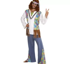 Costume da hippie bianco con gilet per uomo