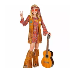 Costume da hippie con copristivali e frange per donna