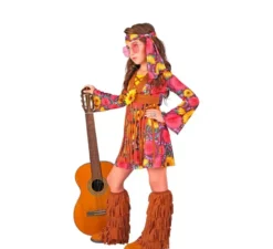 Costume da hippie floreale con frange per ragazze e ragazzi