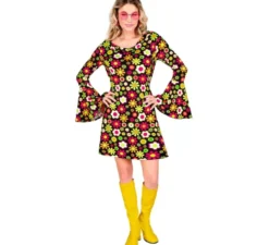 Costume da hippie floreale scuro degli anni '60 per donna