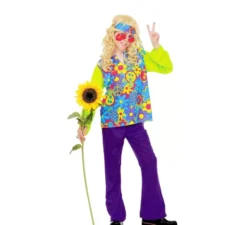 Costume da hippie floreale verde per bambino e adolescente