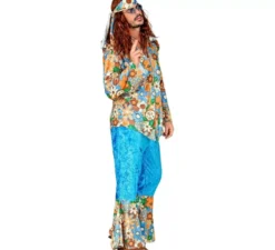 Costume da hippie in velluto blu da uomo