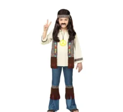 Costume da hippie marrone con collana per bambini e adolescenti