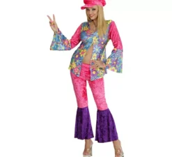 Costume da hippie rosa velluto da donna