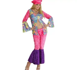 Costume da hippie rosa velluto da donna