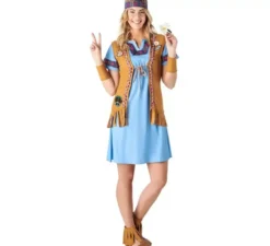 Costume da hippy in jeans blu per donna
