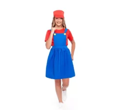 Costume da idraulico rosso da videogioco per bambina