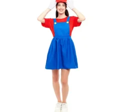 Costume da idraulico rosso da videogioco per donna