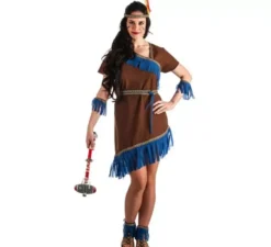 Costume da indiana con frange blu per donne