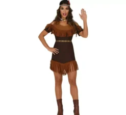 Costume da indiana marrone con frange per donna